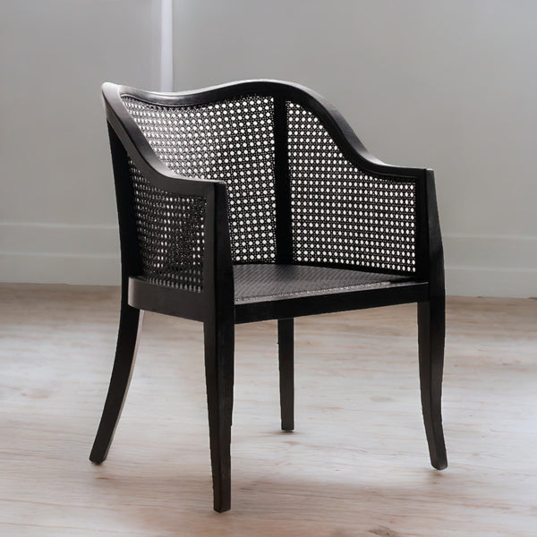 Modern Rattan Solid WoodArm Chair- Black Finish