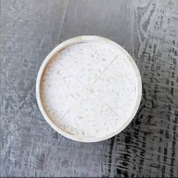 Solid Wood Round Serving Tray - Floral Pattern