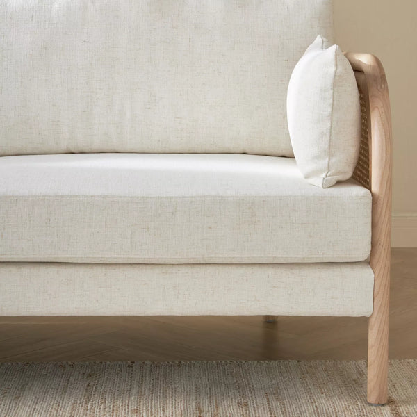 Classic Rattan Solid Wood 3 Seater Fabric Sofa- Natural Finish