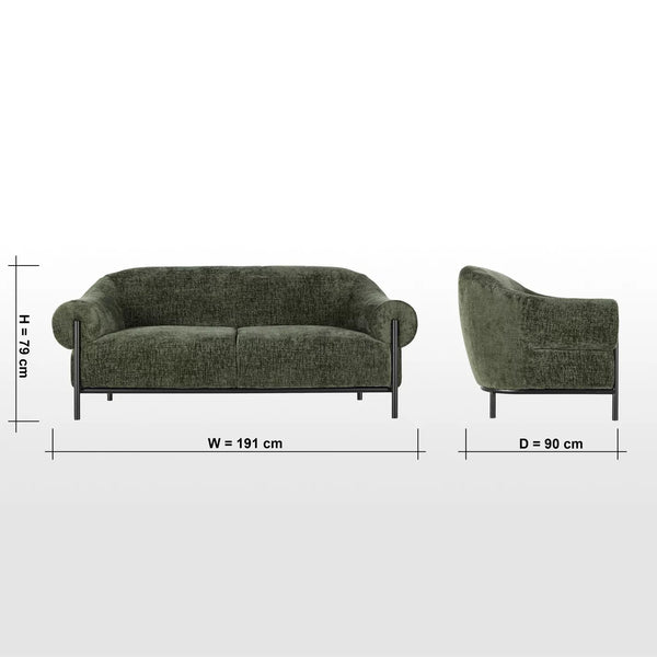 Modern Solid Wood 2 Seater Velvet Sofa - Green Finish