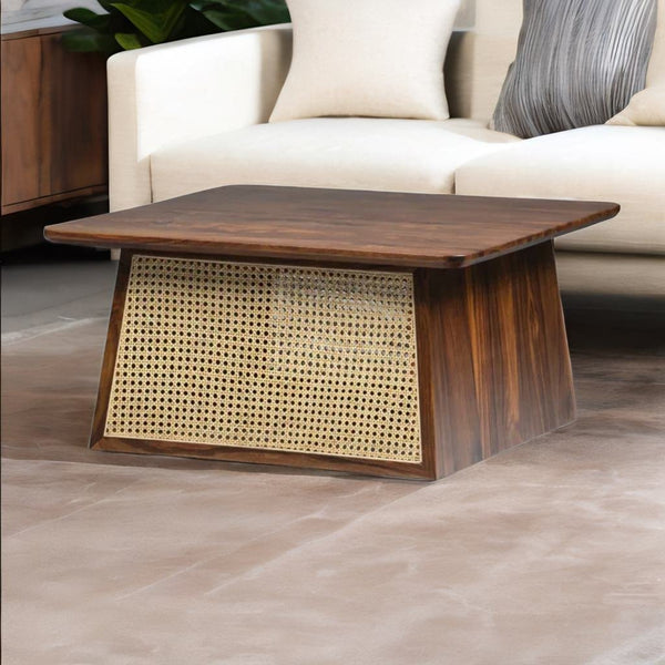 Classic Rattan Sheesham Solid Wood Walnut Finish Coffee Table