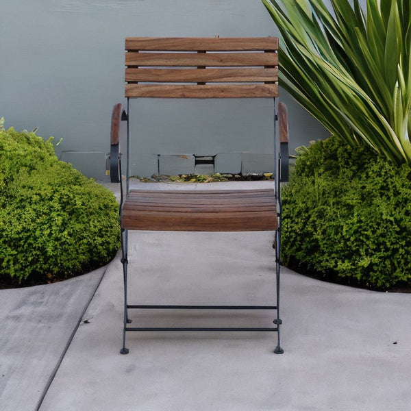 Industrial Metal Mango Solid Wood Top Patio Table Set