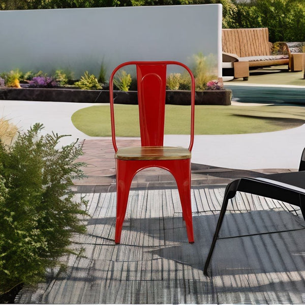 Industrial Metal Mango Solid Wood Top Patio Table Set