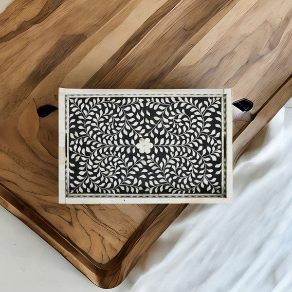Serving Wooden Tray for Dining Table - Floral Pattern