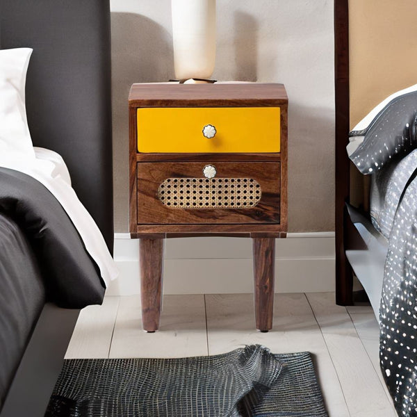 Modern Rattan Mango Solid Wood Bedside Table