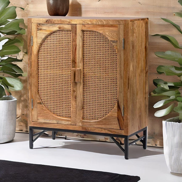 Modern Rattan Mango Solid Wood Natural Finish Sideboard