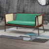 Classic Rattan Sheesham Solid Wood and Fabric Green 3 Seater Fabric Sofa