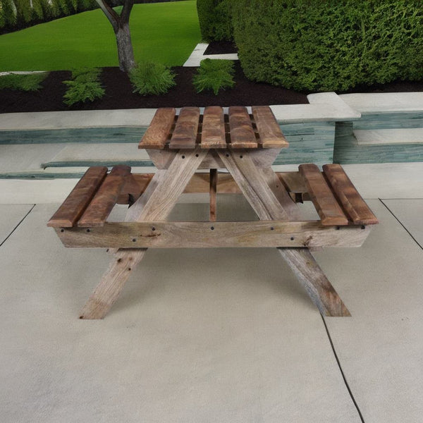 Modern Solid Mango Wood Natural Finish Patio Table Set