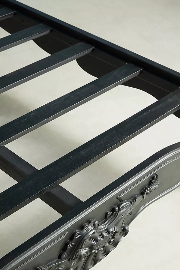 Colonial Solid Wood Carved Bed in Black Finish