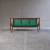 Classic Rattan Sheesham Solid Wood and Fabric Green 3 Seater Fabric Sofa