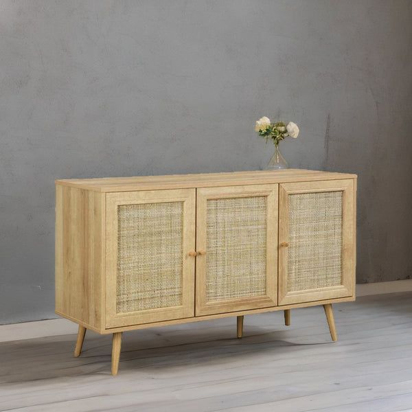 Modern Rattan Solid Wood Natural Finish Sideboard