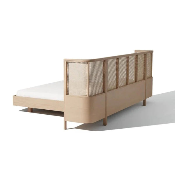 Rio Classic Solid Wood Rattan Bed With Attached Side Table In Natural Finish -All sizes