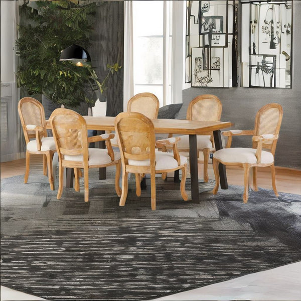 Premium Rattan Solid Wood 6 Seater Dining Table Set