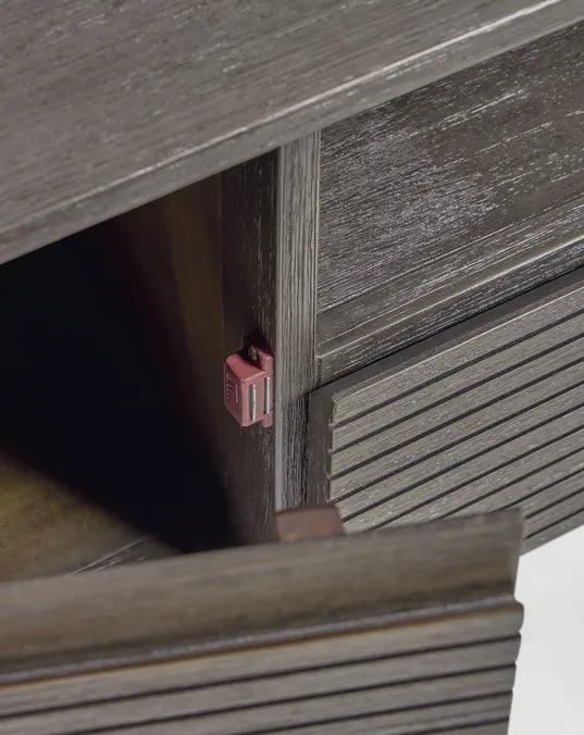 Contemporary Mango Wood Black & Distressed Finish T.V. Unit