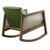 Traditional Solid Wood Rattan Rocking Armchair - Green Velvet with Walnut Finish