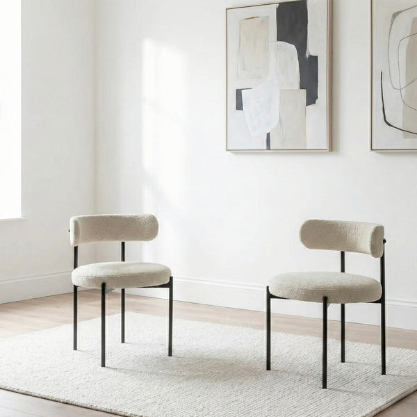 Antalya Modern Fluted Curve Marble Top Dining Set With Boucle Chairs - 4 Seater, 6 Seater - All Sizes