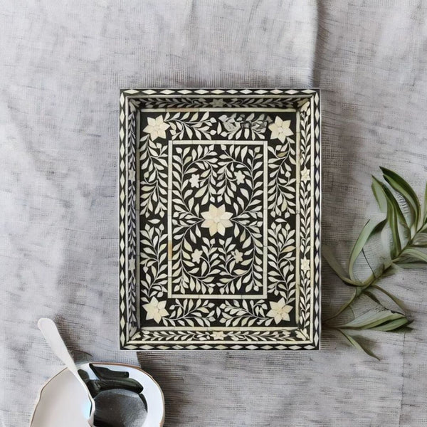 Rectangle Floral Pattern Bone inlay Tray