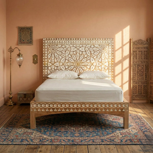 Alessia Carved Solid Wood Moroccan Inspired Bed- All Sizes