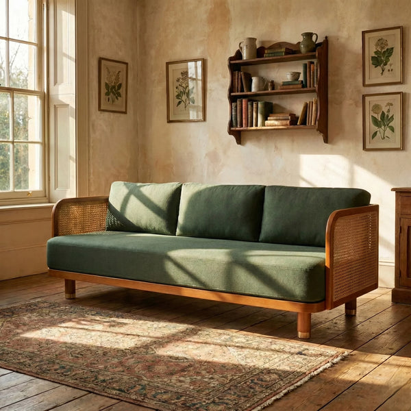 Alsace Solid Wood 3 Seater Rattan Sofa