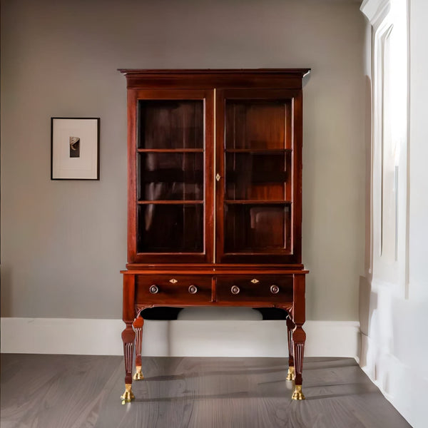 Traditional & Luxurious Carved Teakwood Glass Front Cabinet