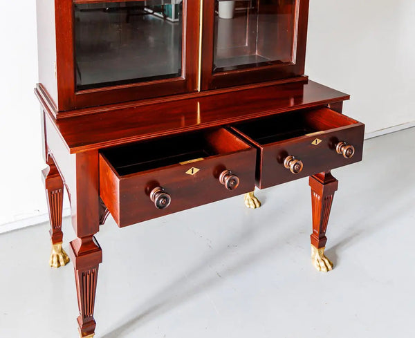 Traditional & Luxurious Carved Teakwood Glass Front Cabinet