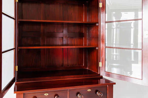 Traditional & Luxurious Carved Teakwood Glass Front Cabinet