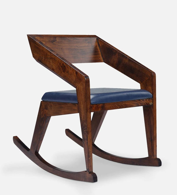 Atlantis Solid Wood Rocking Chair in Brown & Dark Blue Colour