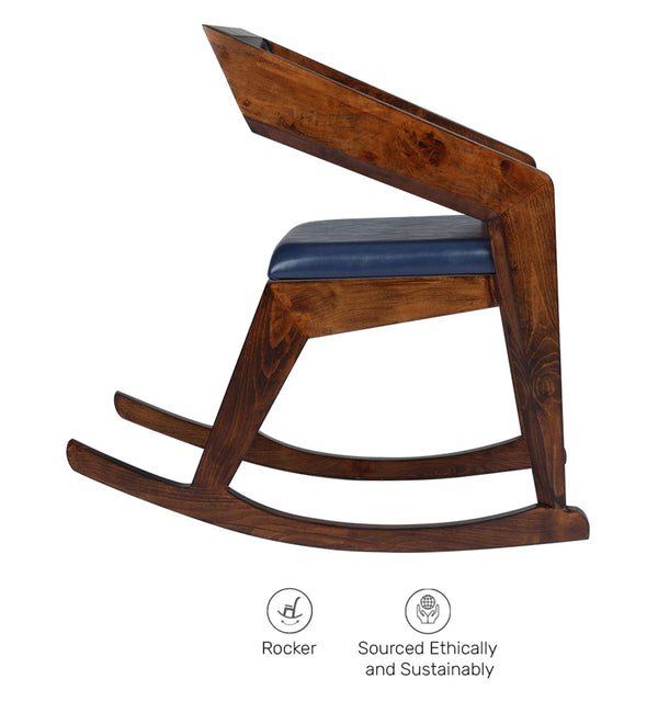 Atlantis Solid Wood Rocking Chair in Brown & Dark Blue Colour