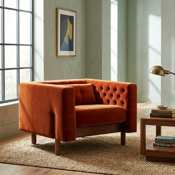 Atlantis Solid Wood & Velvet Single Seater Accent Chairs