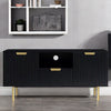 Solid Wood Stripped Design Wide Tv Media Unit - Black Finish