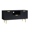 Solid Wood Stripped Design Wide Tv Media Unit - Black Finish