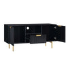 Solid Wood Stripped Design Wide Tv Media Unit - Black Finish