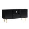 Solid Wood Stripped Design Wide Tv Media Unit - Black Finish