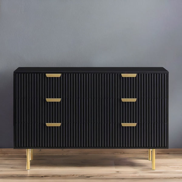Modern Solid Wood Chest of 6 Drawer - Black Finish
