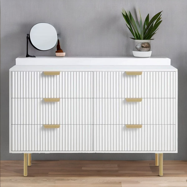 Modern Solid Wood Chest of 6 Drawer - White Finish