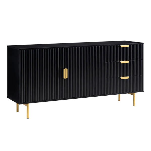 Modern Solid Wood Stripped Design Sideboard - Black finish