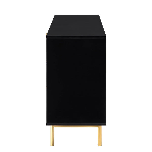 Modern Solid Wood Stripped Design Sideboard - Black finish