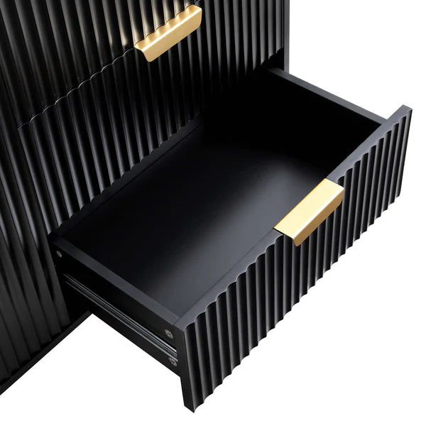 Modern Solid Wood Stripped Design Sideboard - Black finish