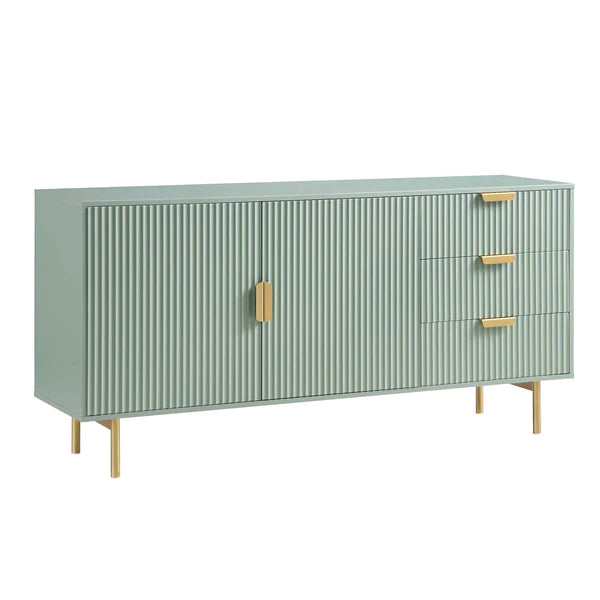 Modern Solid Wood Stripped Design Sideboard - Green finish