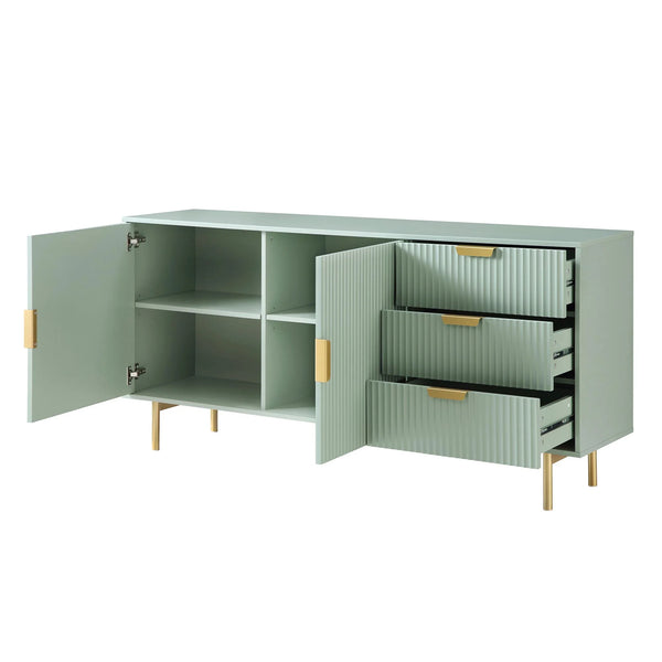 Modern Solid Wood Stripped Design Sideboard - Green finish