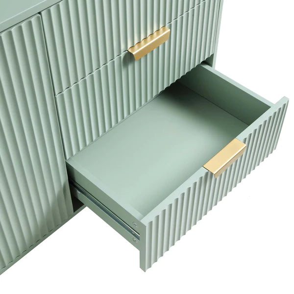 Modern Solid Wood Stripped Design Sideboard - Green finish