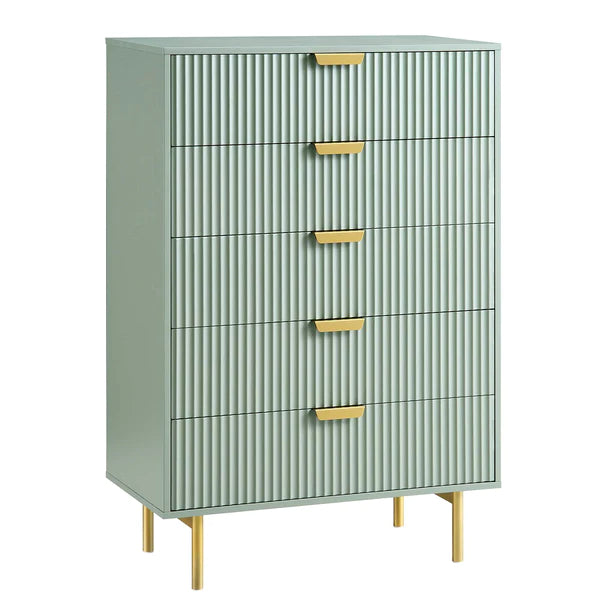 Modern Solid Wood Chest of 5 Drawer - Green Finish