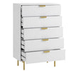 Modern Solid Wood Chest of 5 Drawer - White Finish