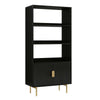 Modern Solid Wood Tall Bookcase With Doors - Black Finish