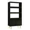Modern Solid Wood Tall Bookcase With Doors - Black Finish