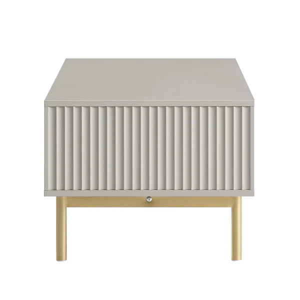 White Solid Wood Coffee Table With Drawer- Taupe Finish