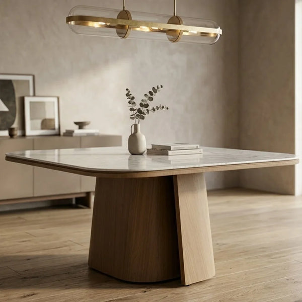 Ballymena Marble & Walnut Square Dining Table