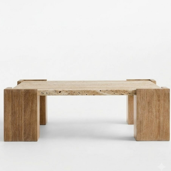 Barnaul Solid Wood & Travertine Coffee Table