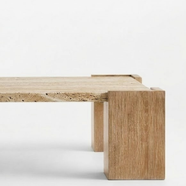 Barnaul Solid Wood & Travertine Coffee Table