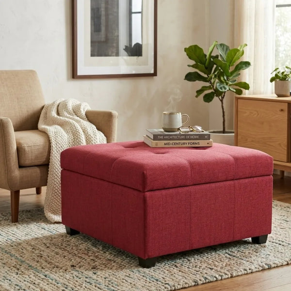 Bathurst Solid Wood Ottoman in Blood Maroon Colour